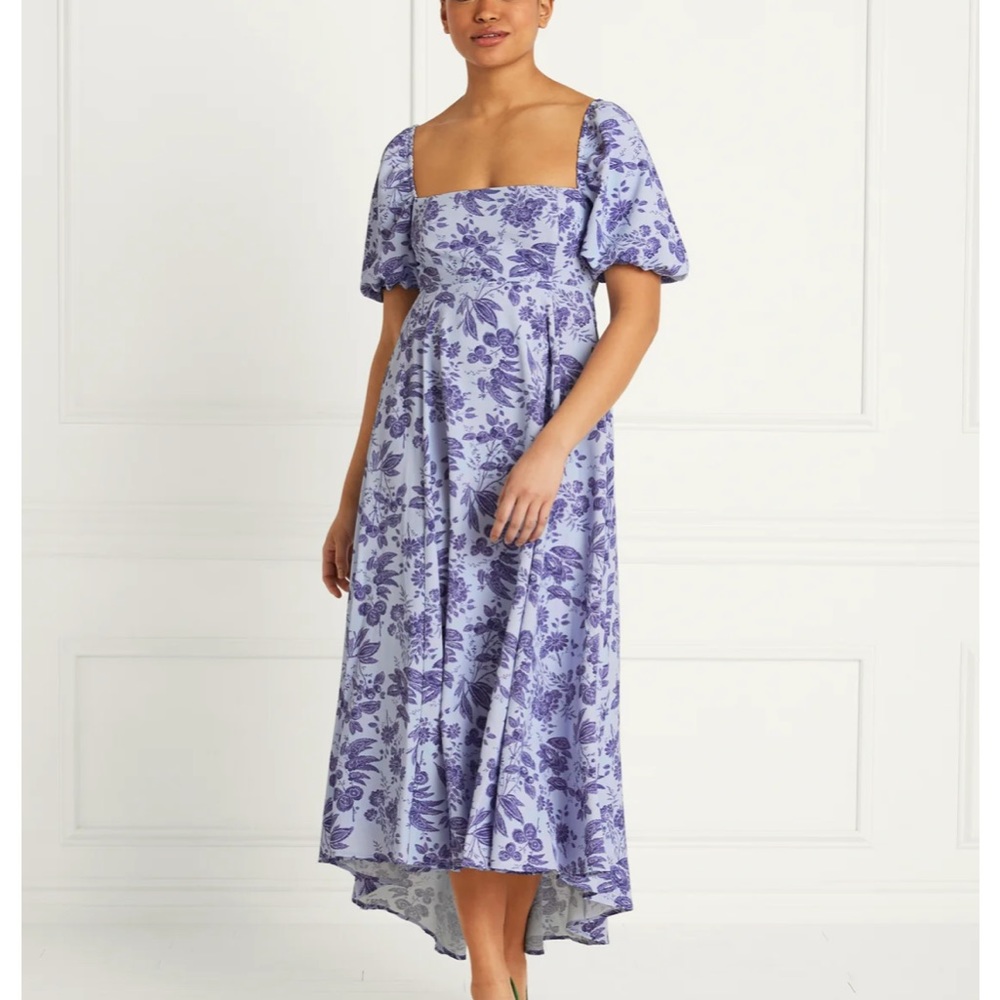 Hill House Matilda Lavender Floral Puff-Sleeve Midi Dress